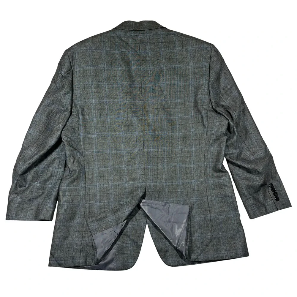 Lauren Ralph Lauren Silk Wool Two-Button Blazer Mens 46R Grey Plaid Glen Check